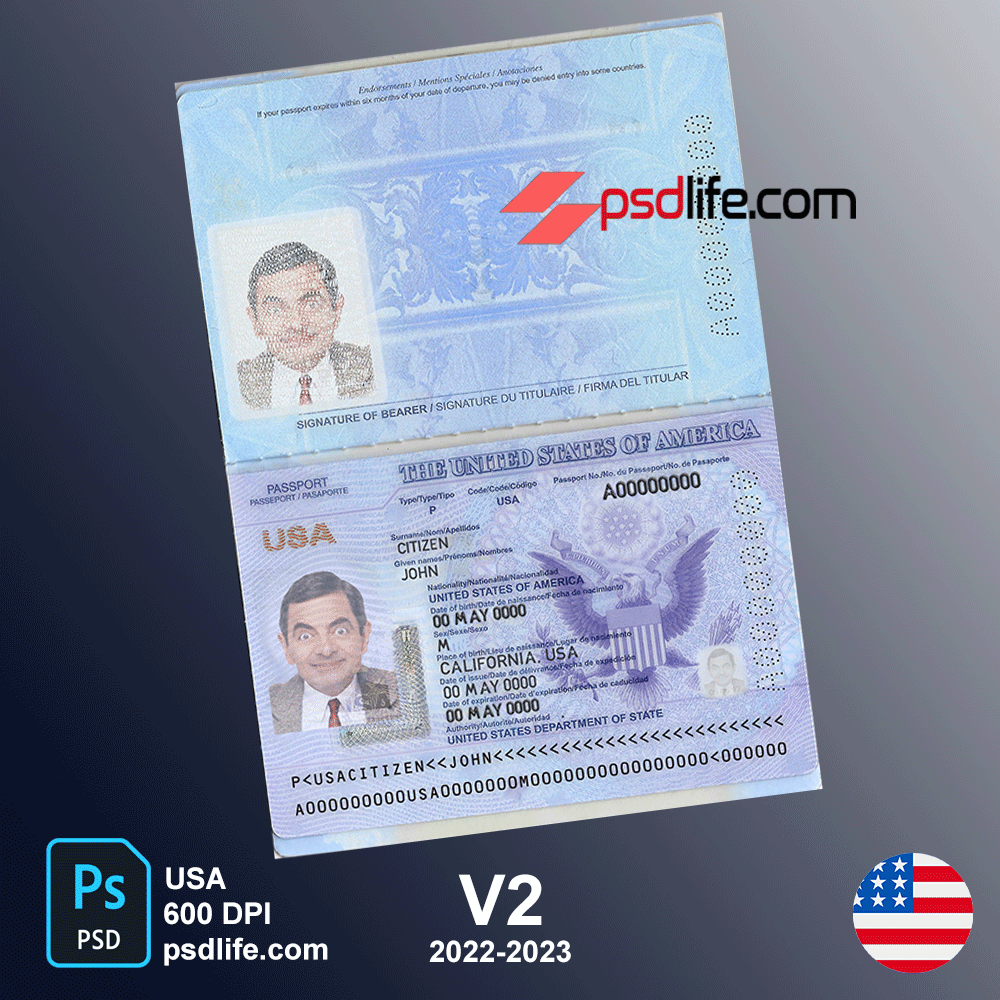 Usa United States American Passport Fake Photoshop Document