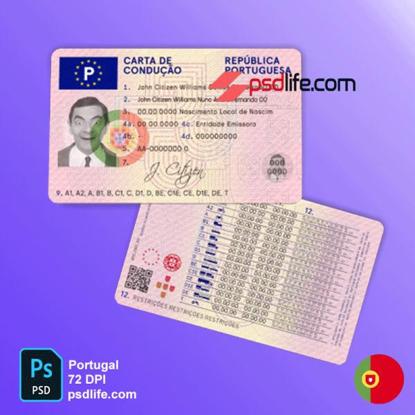 Portugal Driving Licence Fake Psd Template Full Editable With All Font