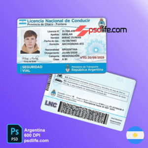 Argentina driving licence psd template , full editable with all font | drivers license template psd free download |