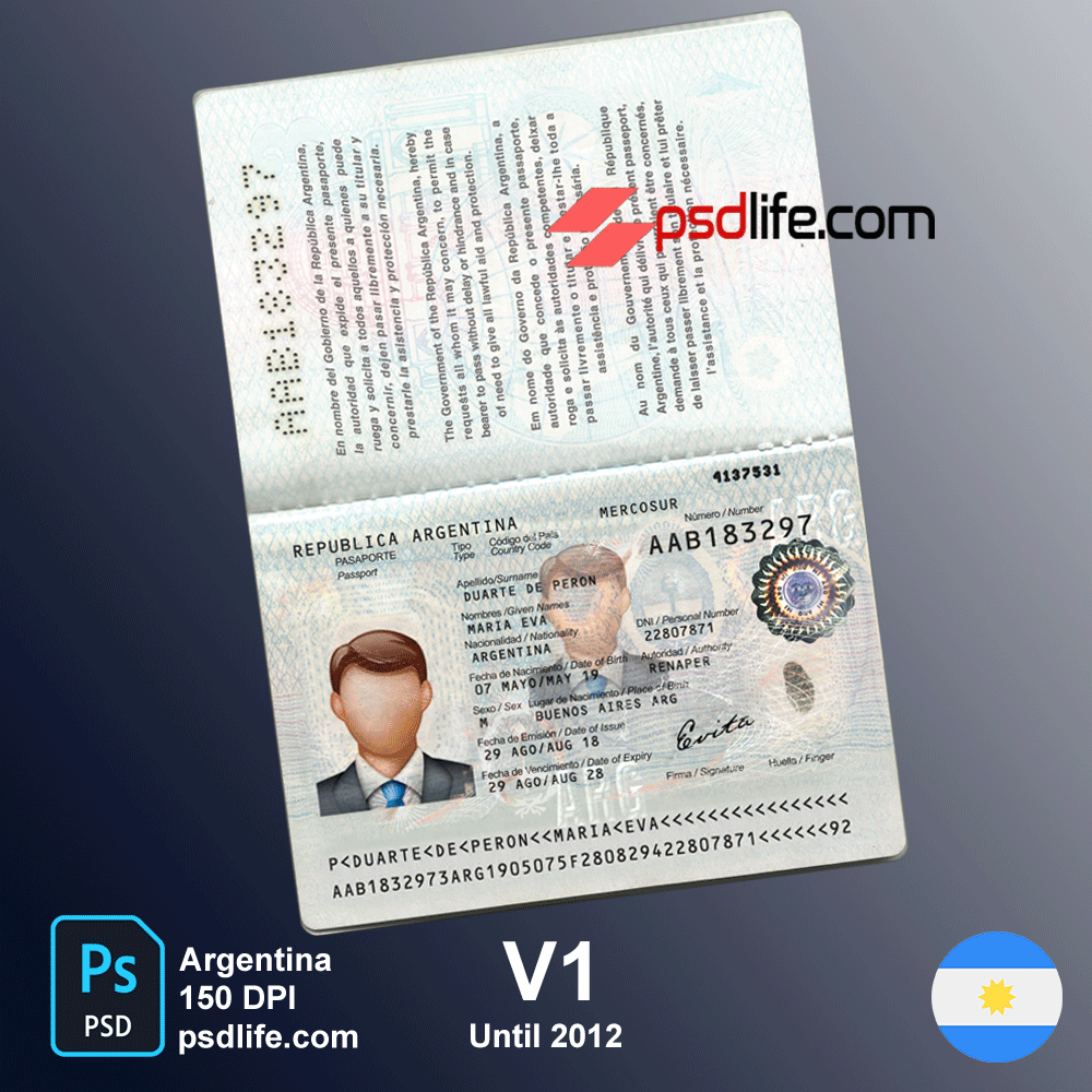 Argentina Passport Psd Template For Facebook Account Verification