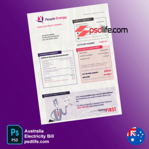 Australia people energy electricity bill psd template for Skrill account verification | Proof of address template psd | download free