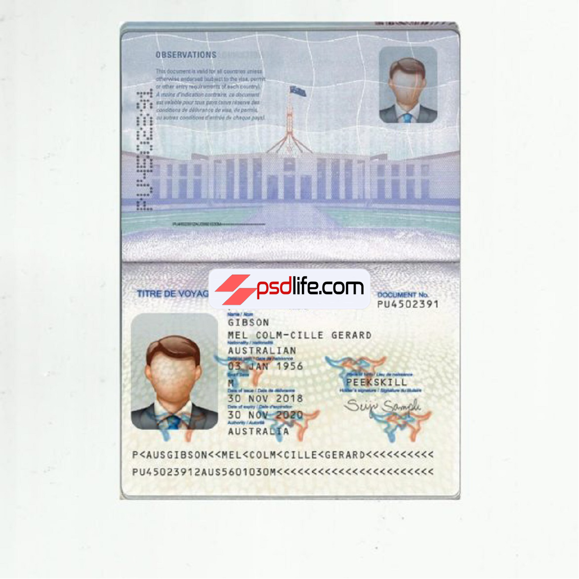 Australia passport psd template in photoshop full editable