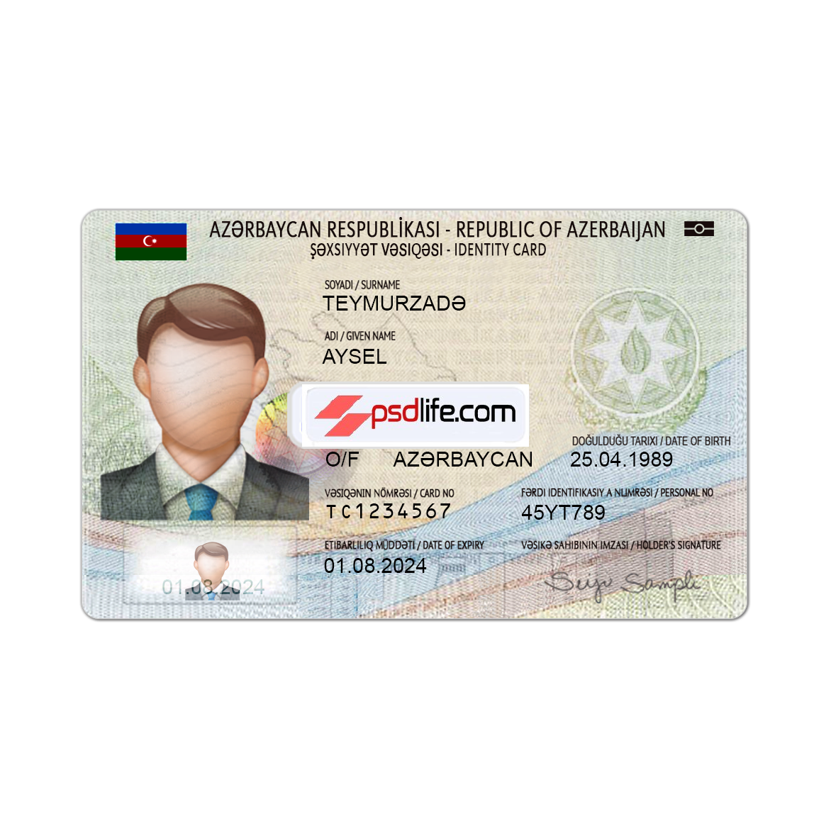 azerbaijan ID card psd template full editabale | Azerbaijan id card Template photoshop use for | Azərbaycan saxta şəxsiyyət kartı psd şablonu redaktə edilə bilər 