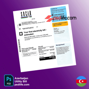 Azerbaijan Utility Bill fake Psd Template , full editable with all font | Proof of address fake template psd | download free bill psd