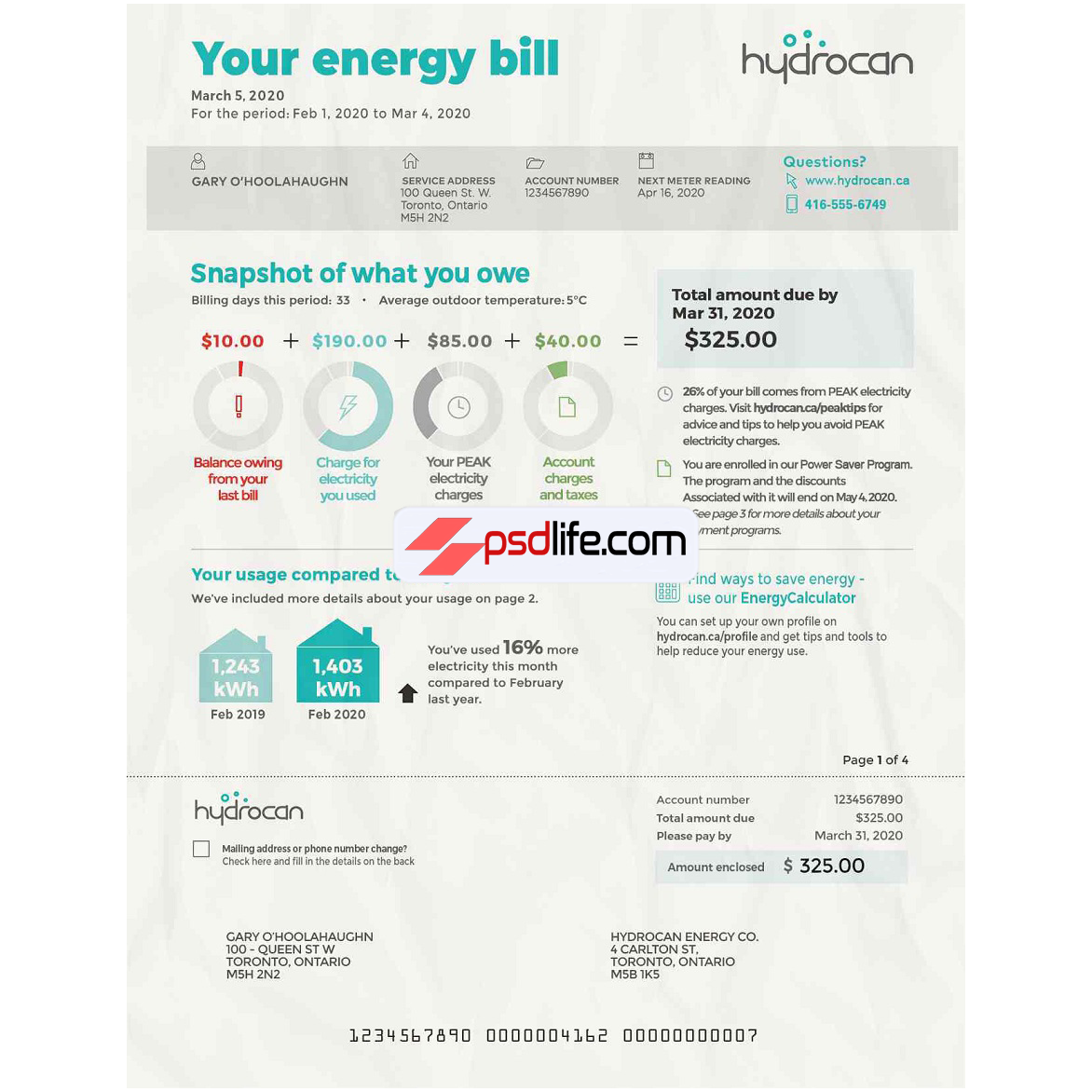 Canada Facebook account verification of Utility Bill Psd Template file | Proof of address template psd | download free bill psd template