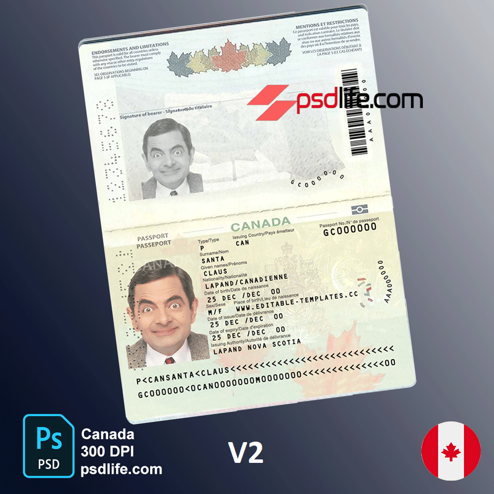 Canada fake orginal passport back and front psd template | passport psd templates free download | account verification