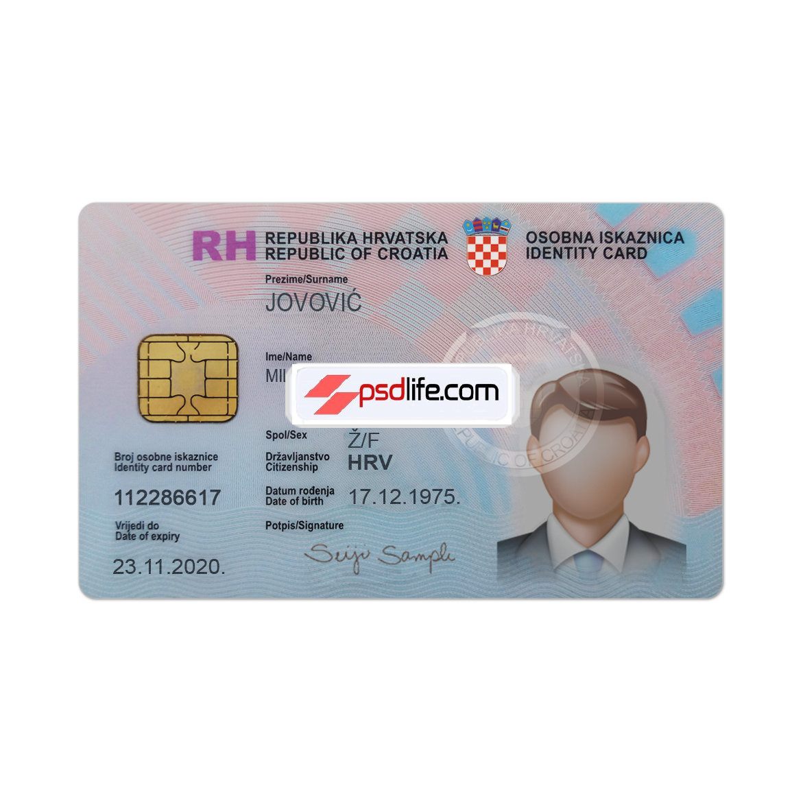 Croatia ID card psd template full editable | Croatia id card Template photoshop use for | ID Card Number Croatia | Predložak hrvatske lažne psd osobne iskaznice koji se može uređivati, besplatno preuzimanje