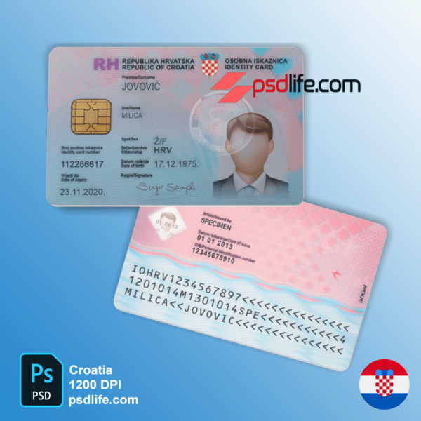 Croatia fake psd id card template editable / Predložak hrvatska lažne psd osobne iskaznice koji se može uređivati