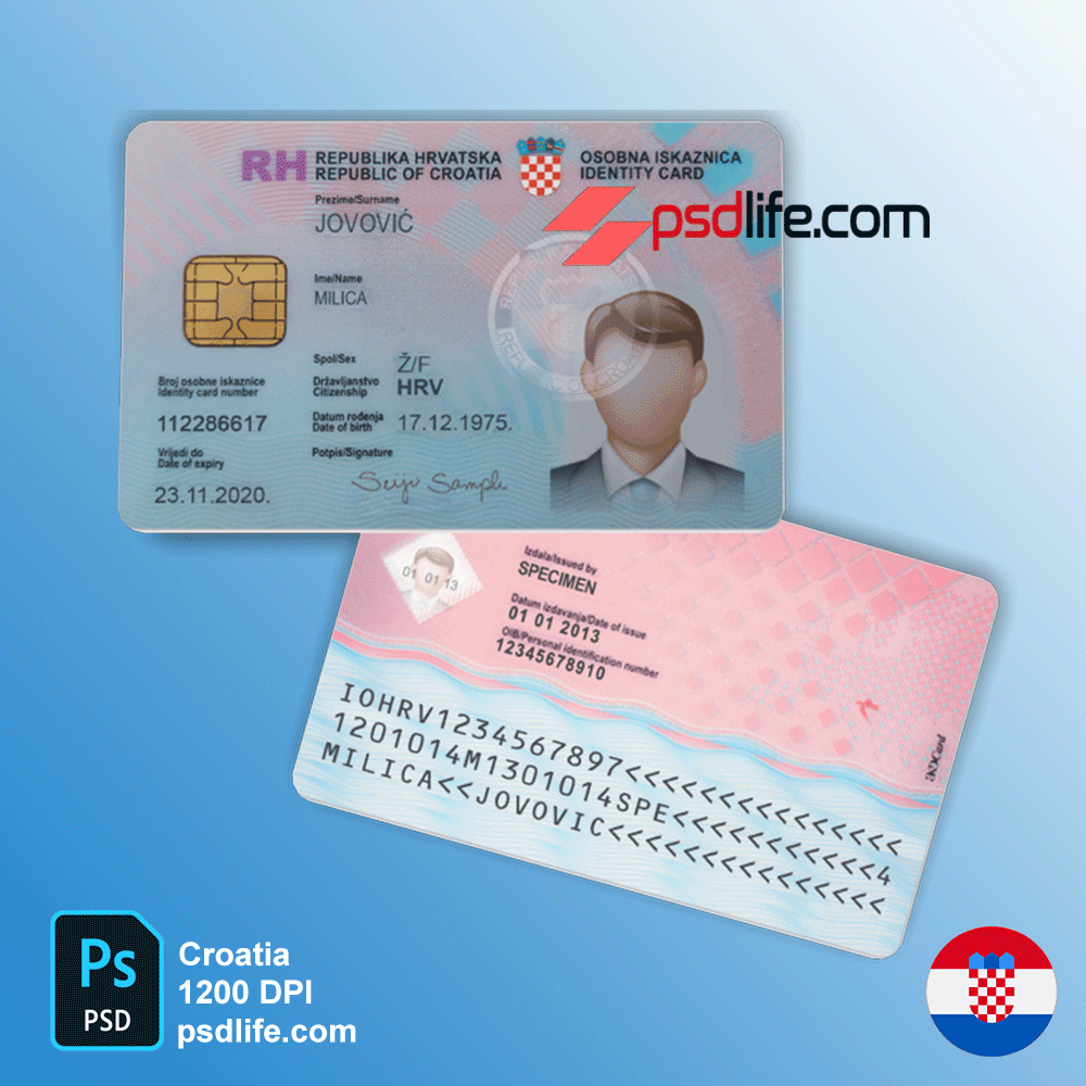 Croatia Country psd id card template full editable | photoshop open layer