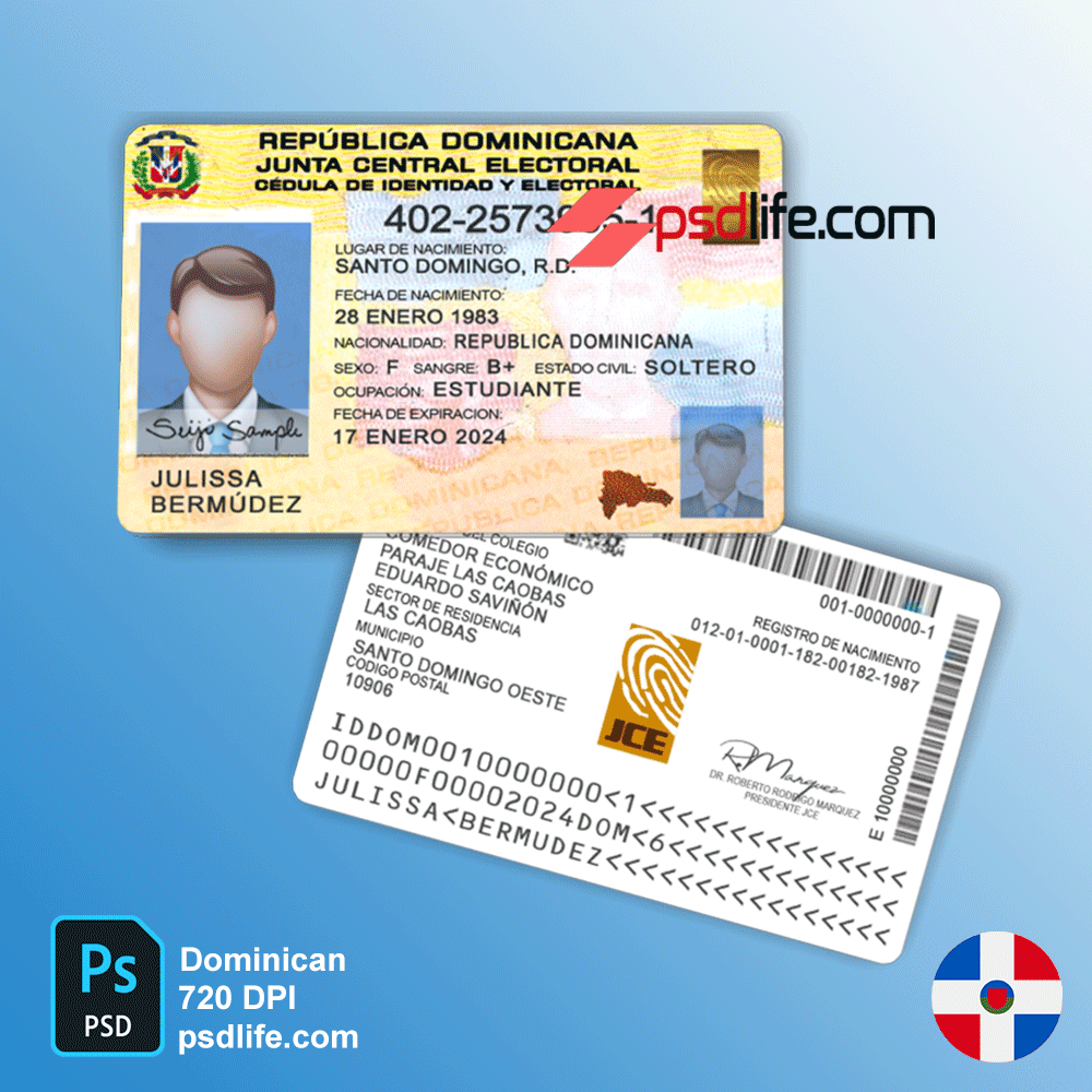 Dominican Republic Id card fake psd Fully editable photoshop template