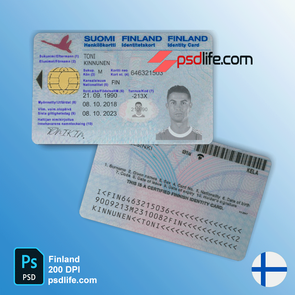 Finland id card psd template for crypto websites verification