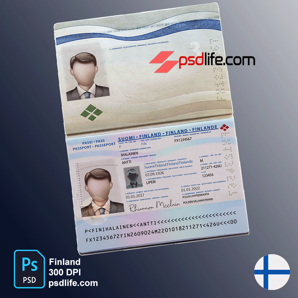 Finland new passport psd file download for Skrill account verification | Both version