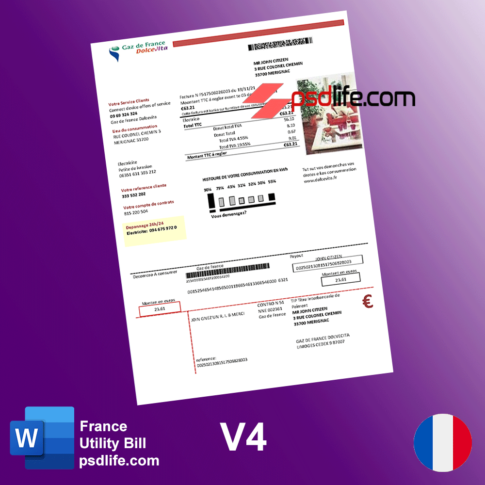 France EDF electricity , La Banque postaleutility & Gaz de France bill psd template download all file with high quality | France Utility Bill Psd Template | download free