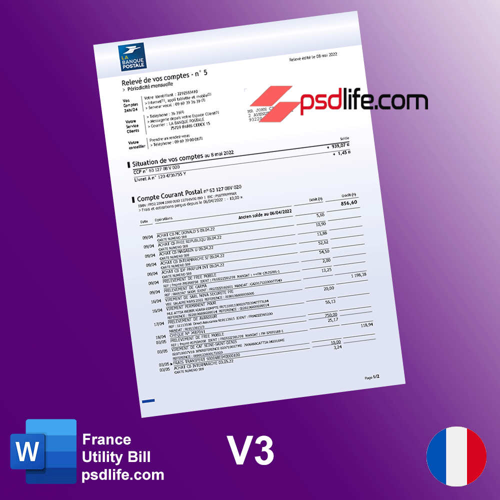 France EDF electricity , La Banque postaleutility & Gaz de France bill psd template download all file with high quality | France Utility Bill Psd Template | download free