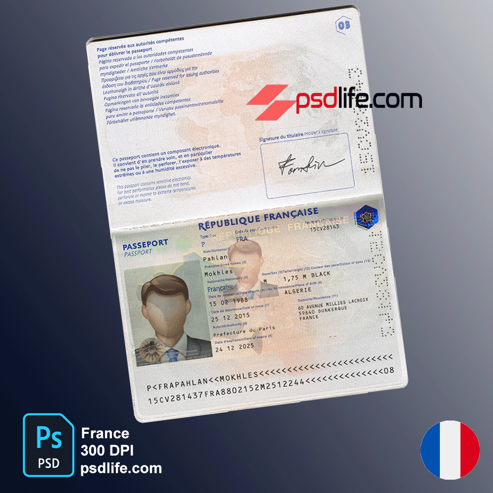 France passport psd mockup for Ebay account verification