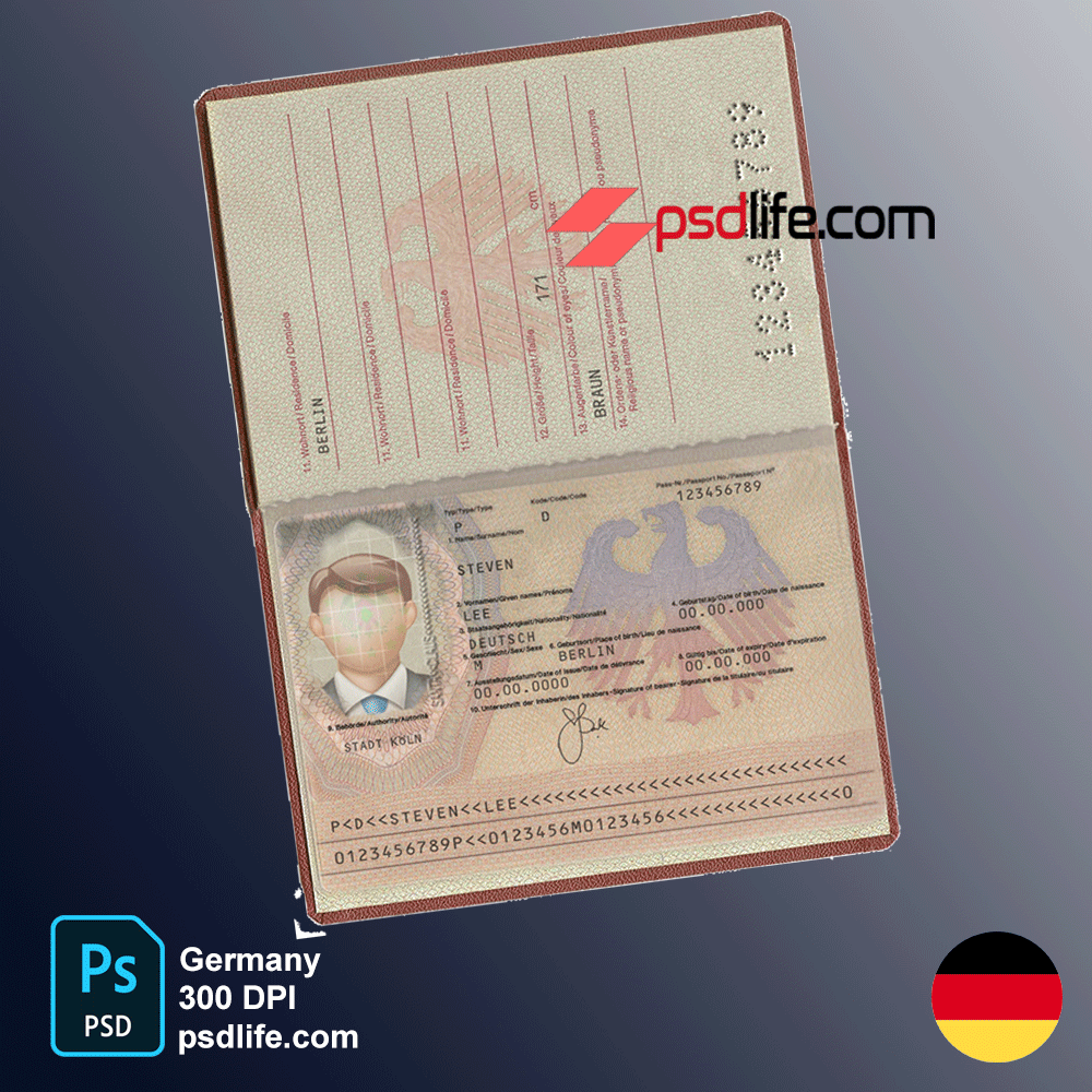 Germany new passport psd templates for Payza account verification