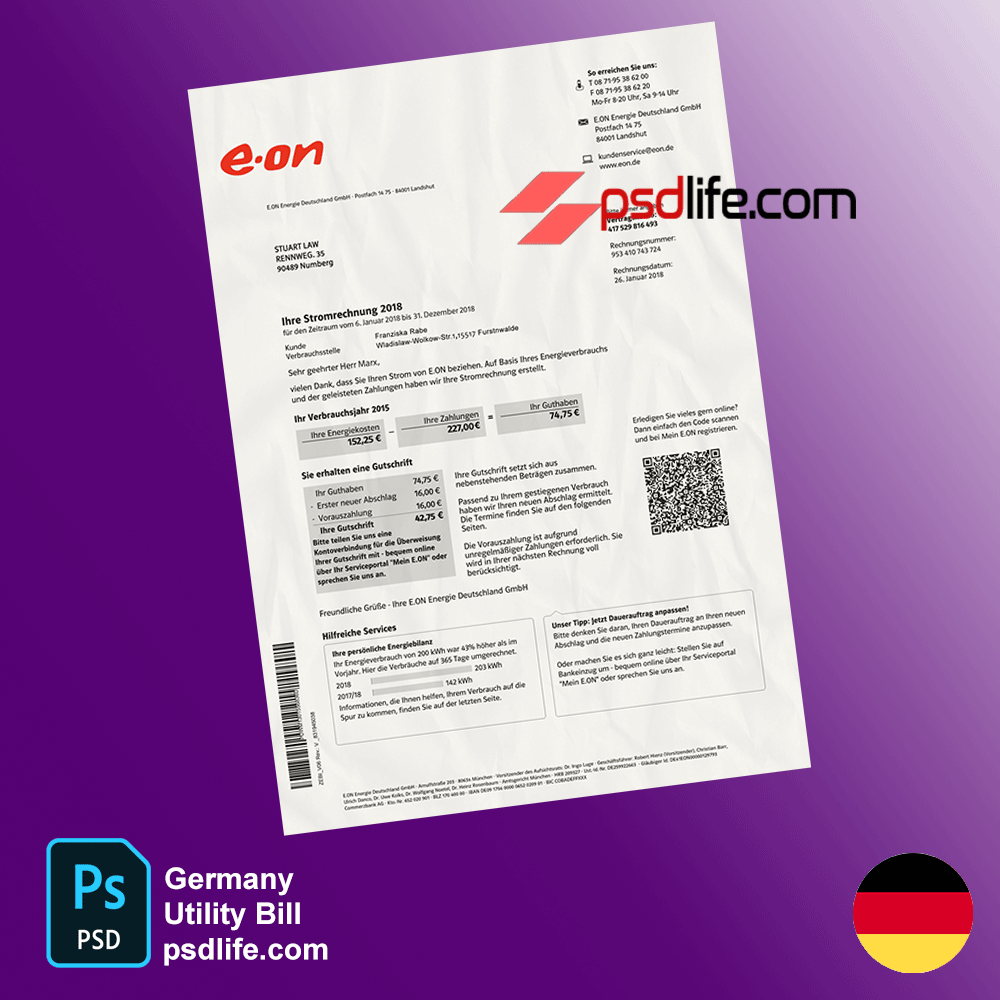 Germany fake utility bill template free | Germany Utility Bill Psd Template | download free bill psd | utility bill template psd free | free fake utility bill for proof of address 
