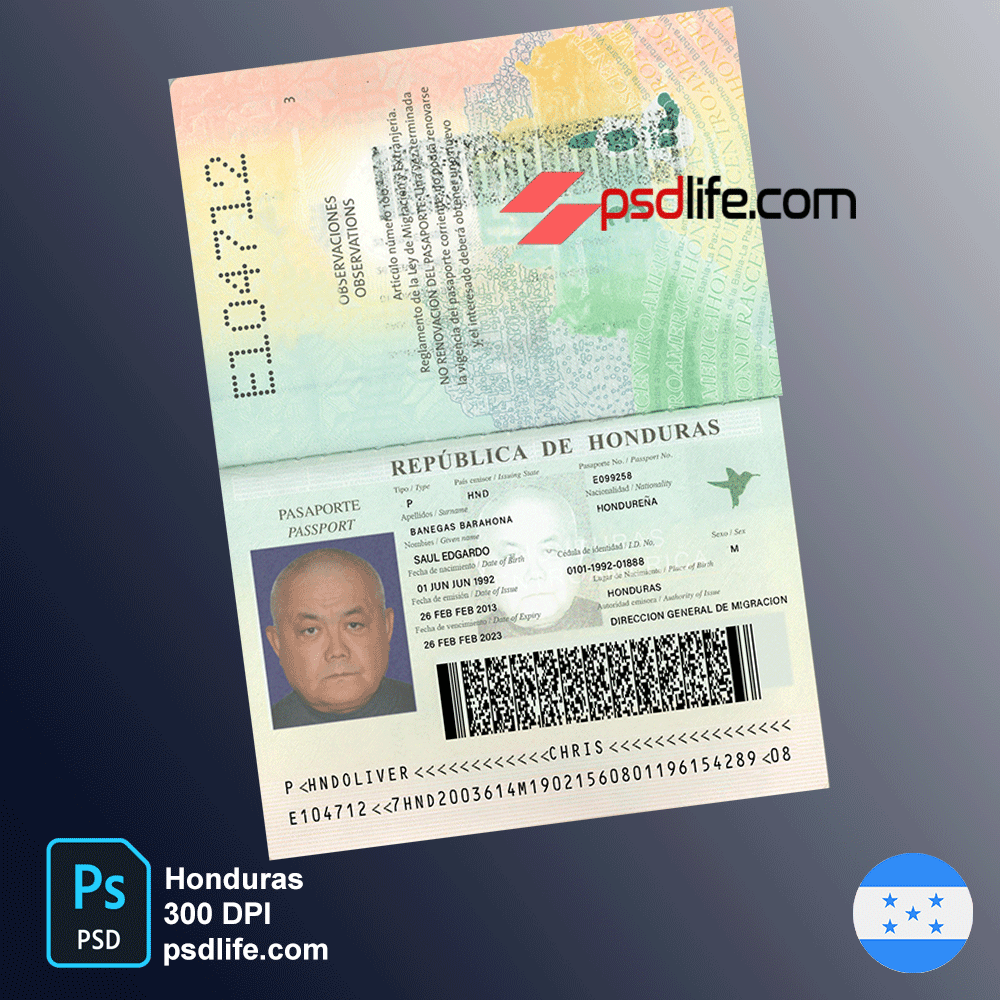 Honduras Passport Psd Template V2 