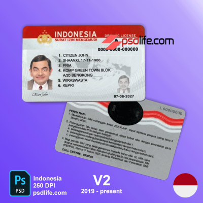 Indonesia driving licence psd template , full editable with all font