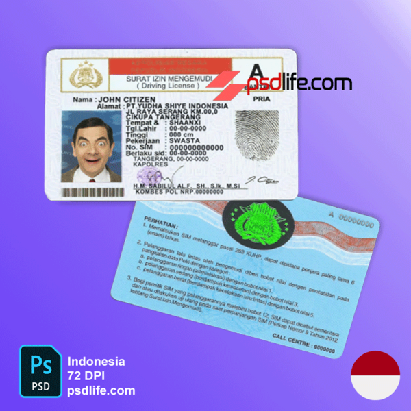 Indonesia Driving Licence Psd Template , Full Editable With All Font