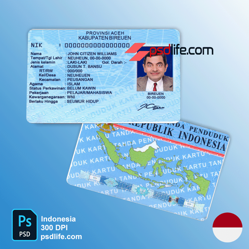 Indonesia id card psd template in photoshop ; full editable with all font | Indonisia Id card psd Template free download | templat psd kartu id palsu indonesia dapat diedit unduh gratis