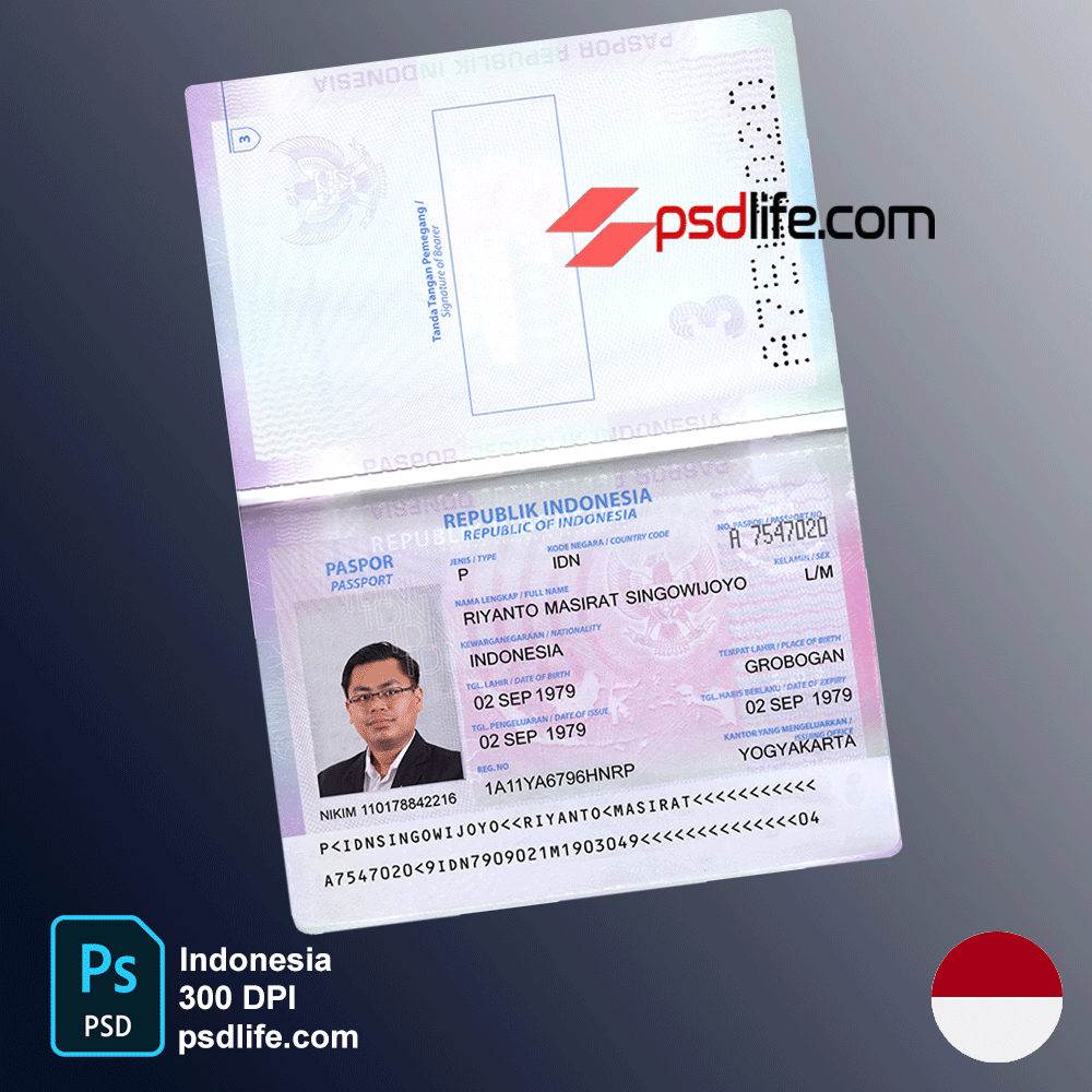 Indonesia High quality fake passport psd with simple and easy design and editing