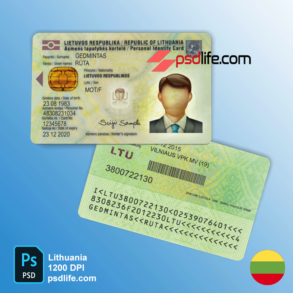 Lithuania ID CARD Psd Template , fully editable with all font