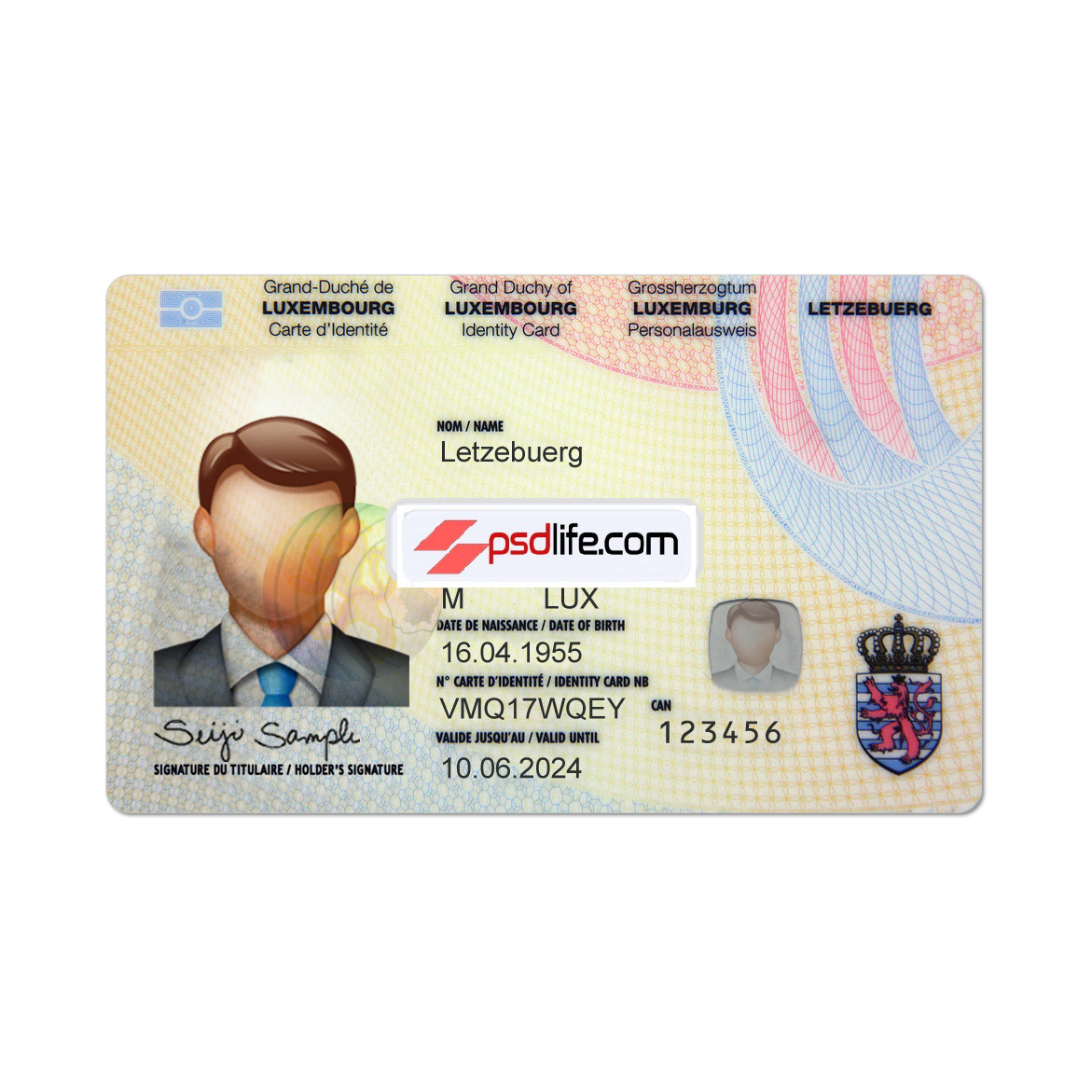 Luxembourg ID card psd template | Lëtzebuerg id card fake Template free editable photoshop free download | identity card photoshop document