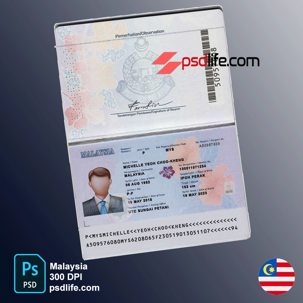 Malaysia psd template fully editable of passport High quality template