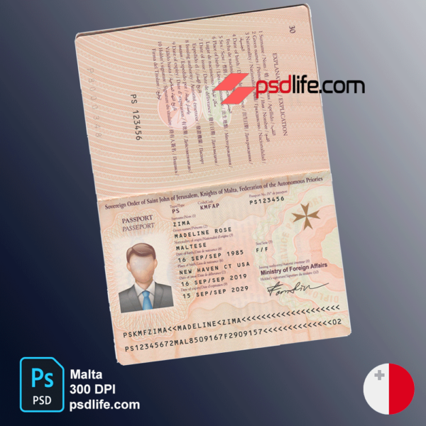 Malta passport fake psd template , full editable with all font