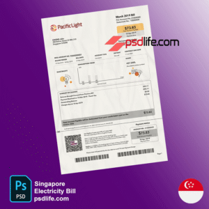 Singapore Pacific Light electricity utility bill template in photoshop format