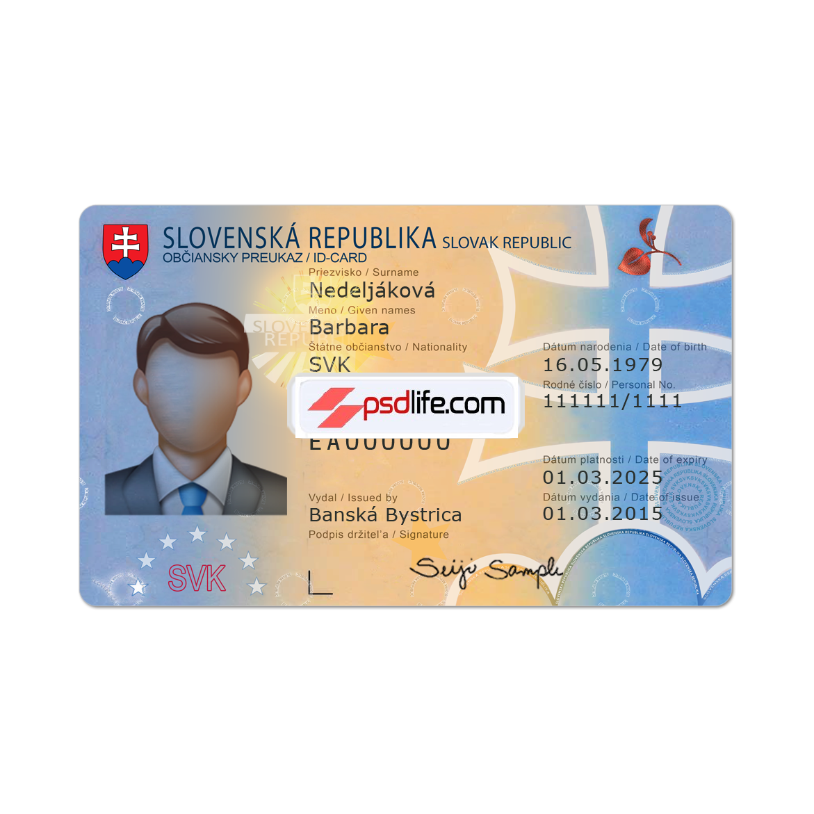 Slovakia id card fake psd template download editable with all font