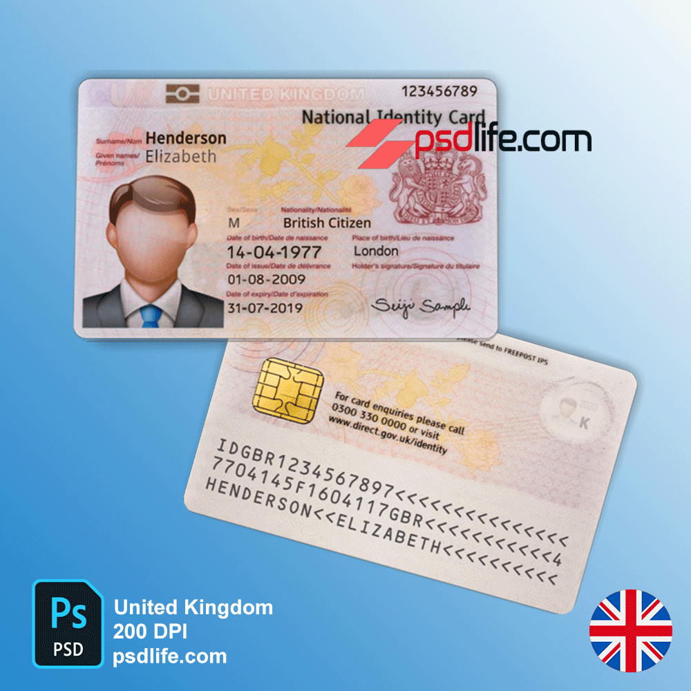United Kingdom ( UK - England ) id card Psd Template for Bitcoin wallet verification