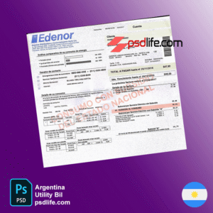 Argentina Edenor Utility Bill Psd Template , full editable with all font | Proof of address template psd | download free bill psd