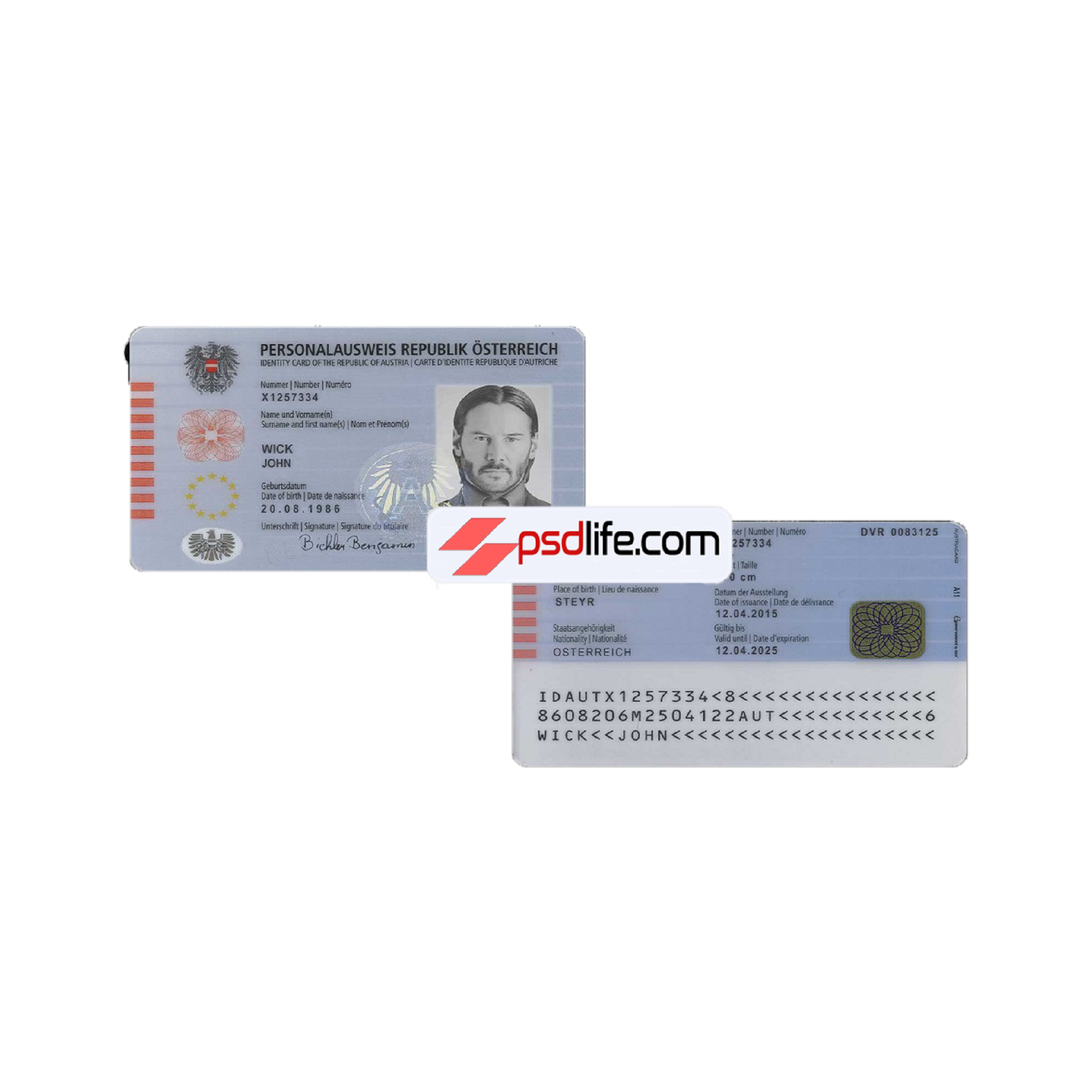 Download Austria id card Psd File Template | fake id card back and front | id card sample editable | Fully editable photoshop template