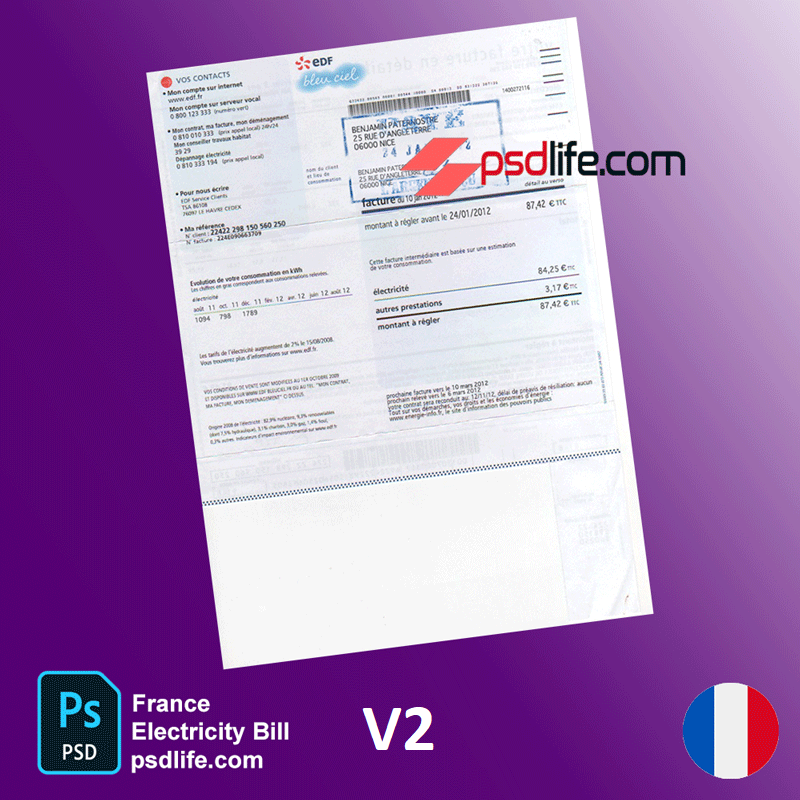 France EDF electricity & utility bill psd template download all file with high quality | France Utility Bill Psd Template | download free