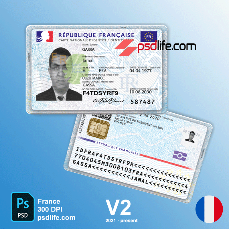 France id card template psd fake | french identity card photoshop sample | download free Francaise id card generator templates