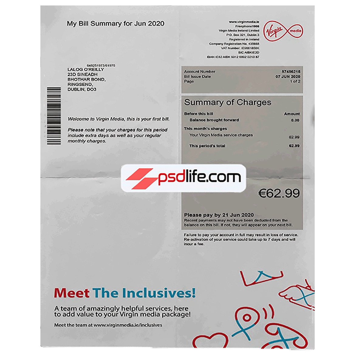 Ireland full new package Utility Bill Psd Template | Proof of address template psd | download free bill psd