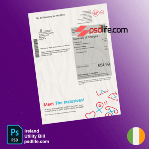 Ireland Virgin media Utility Bill Psd Template for proof of address | Proof of address template psd | download free bill psd