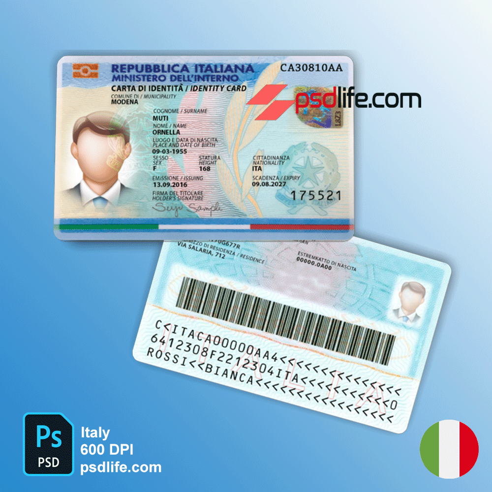 Italy id card fake psd template google with full editable all font | Download gratuito modificabile del modello psd falso della carta d'identità italia