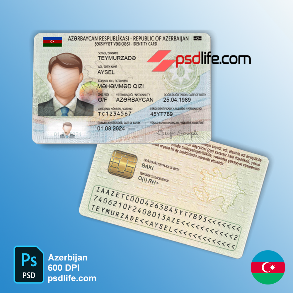 Azerbaijan id card in Psd format free download | Both side editable
