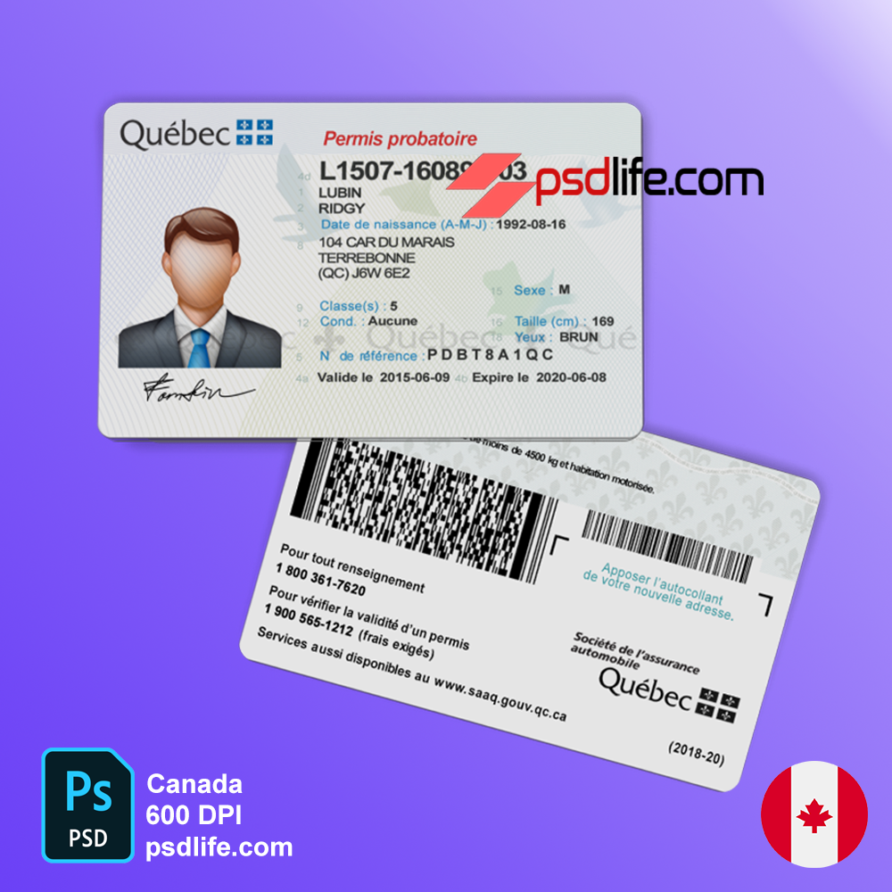 Quebec Canada Driving Licence Psd Template Instant File Download After