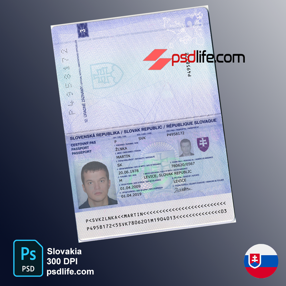 Slovakia Passport Psd Template Image Content Editable 2126