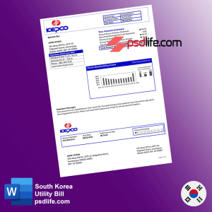 South Korea electric Power Corporation ( KEPCO ) Utility Bill Template word and pdf | Proof of address template psd | download free bill psd