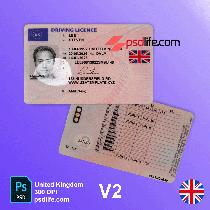 United Kingdom ( UK – England ) driving licence psd template image and content editable - Image 2