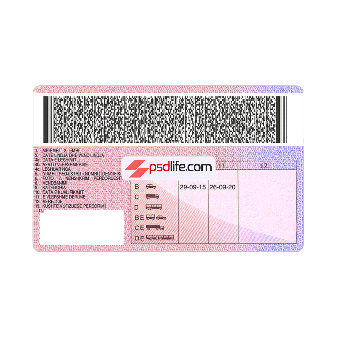 Albania driving licence psd template for verify all accounts | drivers license template psd free download | driving lisence