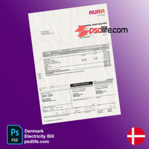 Denmark AURA energy electricity Bill psd | photoshop document Template | Proof of address template psd | download free bill psd