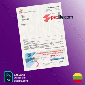 Lithuania TEO Bill Psd Template for Payoneer account verification | Lithuania Utility Bill Psd Template | download free bill psd