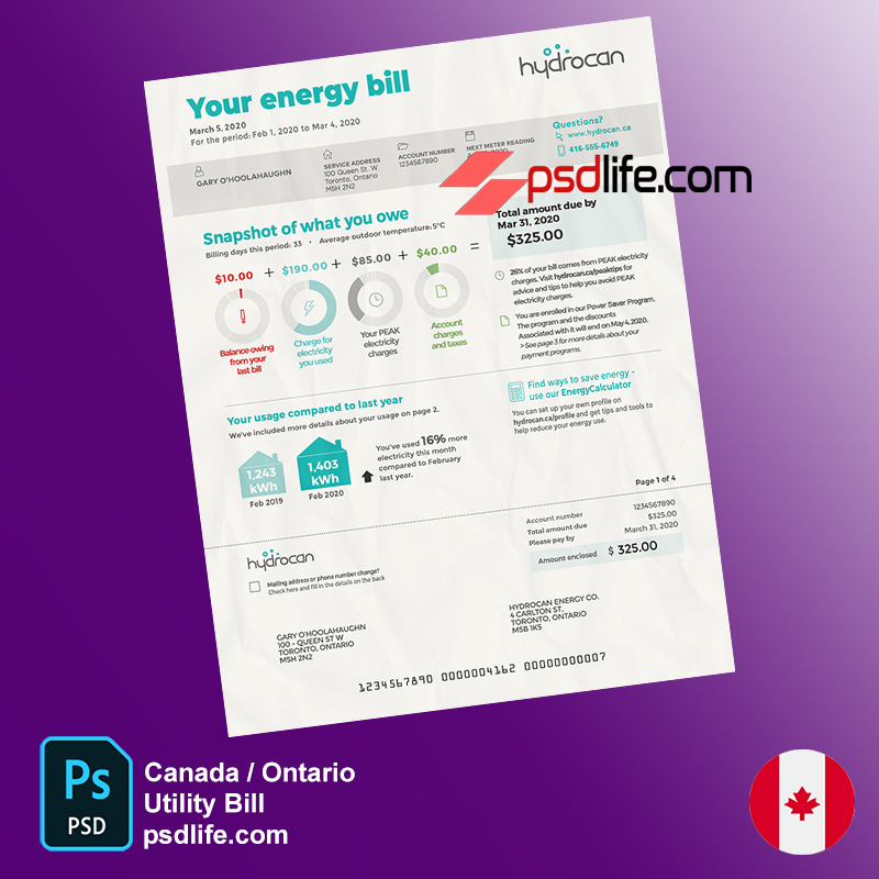 Canada Ontario province your energy Utility Bill Psd Template