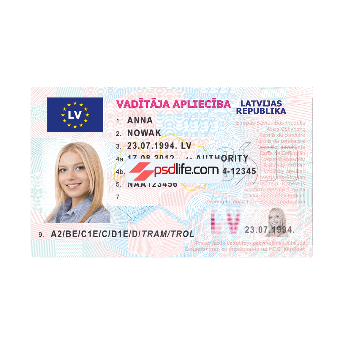 Latvia driving licence psd template download with excellent quality | drivers license template psd free download